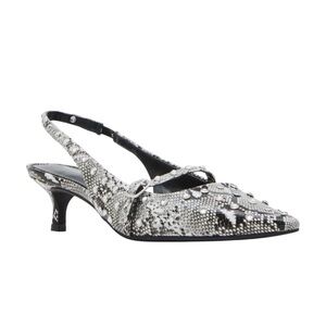 New Madden‎ Girl Slingback Kitten Heel Rhinestone Pointed Toe Black Gray Size 6